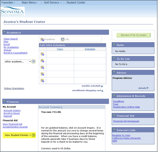 Authorization to apply financial aid screenshot