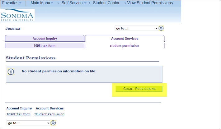 Screen shot of Grant Permissions box.